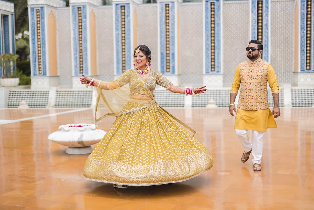 Luxury Indian Wedding The Leela Palace Jaipur Bride and Groom Haldi P.taufiq