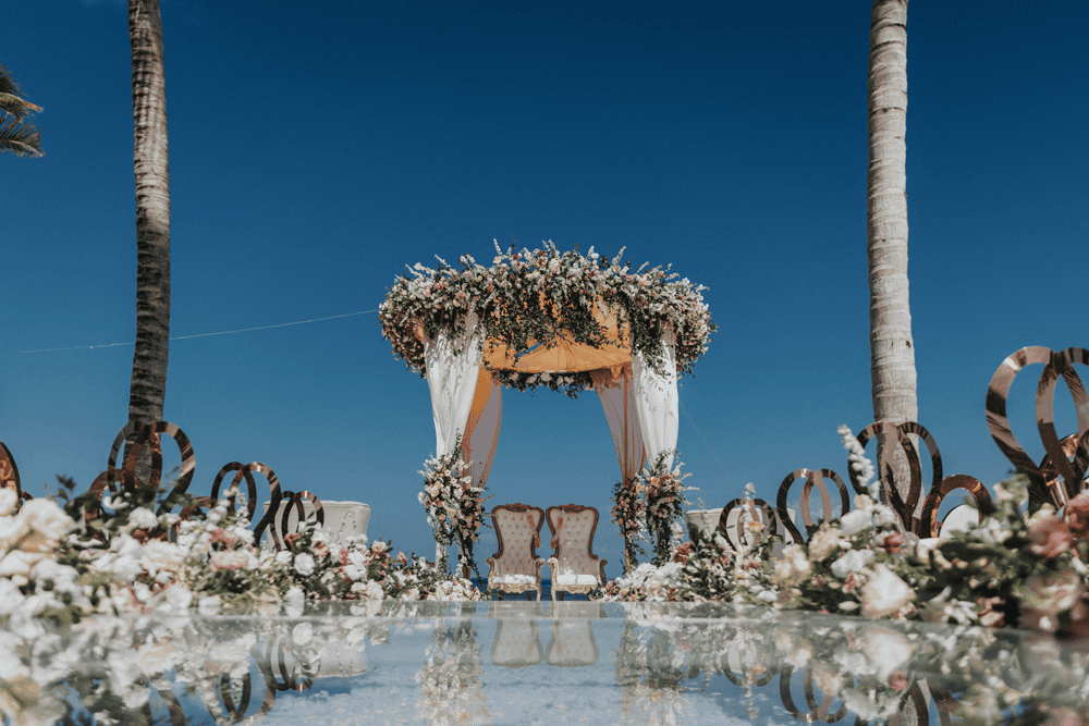 ptaufiq indian wedding cancun mexico mandap decor3