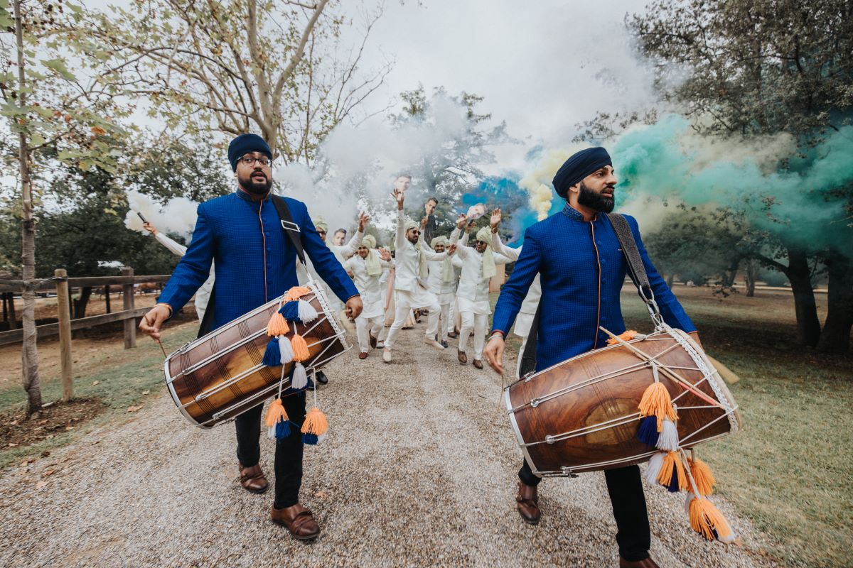 Ptaufiq Indian Destination Wedding Castell de Sant Marcal Barcelona Spain Serena and Manav Baraat 1