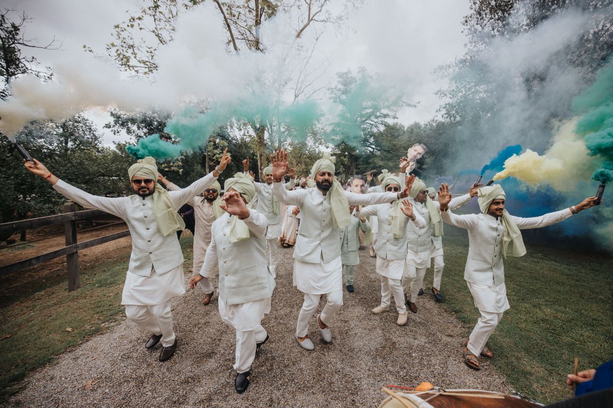 Ptaufiq Indian Destination Wedding Castell de Sant Marcal Barcelona Spain Serena and Manav Baraat 2