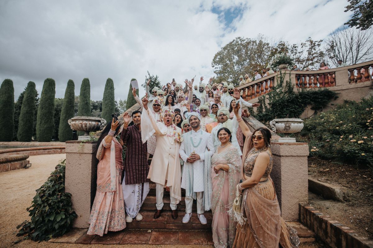 Ptaufiq Indian Destination Wedding Castell de Sant Marcal Barcelona Spain Serena and Manav Baraat 3
