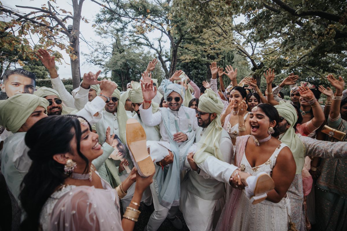 Ptaufiq Indian Destination Wedding Castell de Sant Marcal Barcelona Spain Serena and Manav Baraat 4