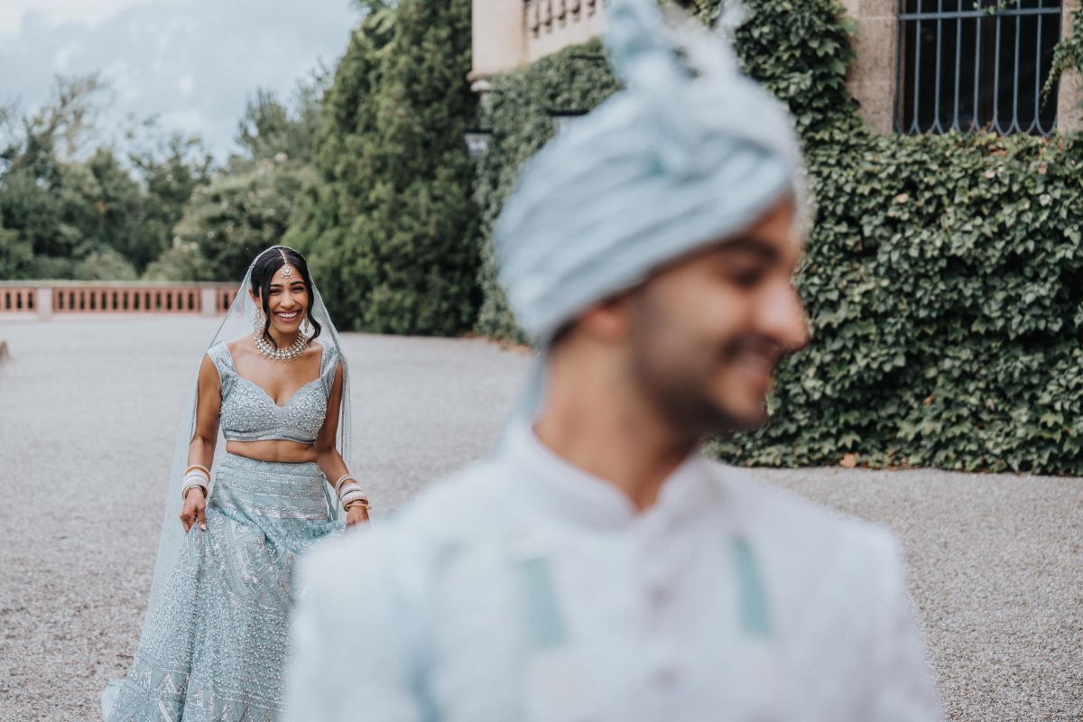 Ptaufiq Indian Destination Wedding Castell de Sant Marcal Barcelona Spain Serena and Manav First Look 3