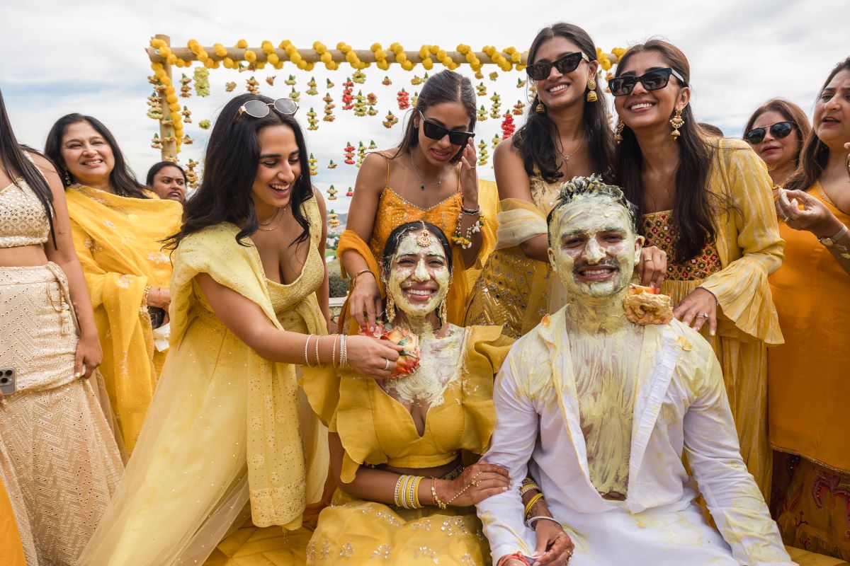 Ptaufiq Indian Destination Wedding Castell de Sant Marcal Barcelona Spain Serena and Manav Haldi 13