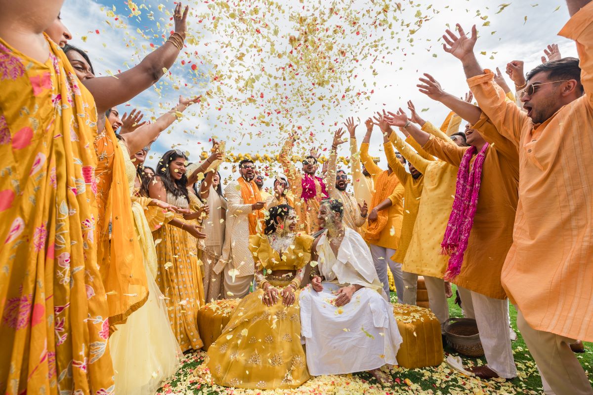 Ptaufiq Indian Destination Wedding Castell de Sant Marcal Barcelona Spain Serena and Manav Haldi 14