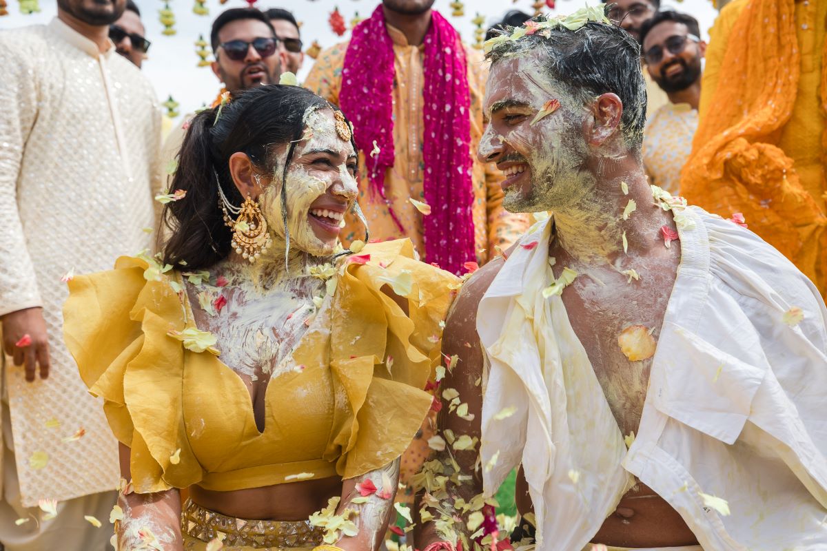 Ptaufiq Indian Destination Wedding Castell de Sant Marcal Barcelona Spain Serena and Manav Haldi 15