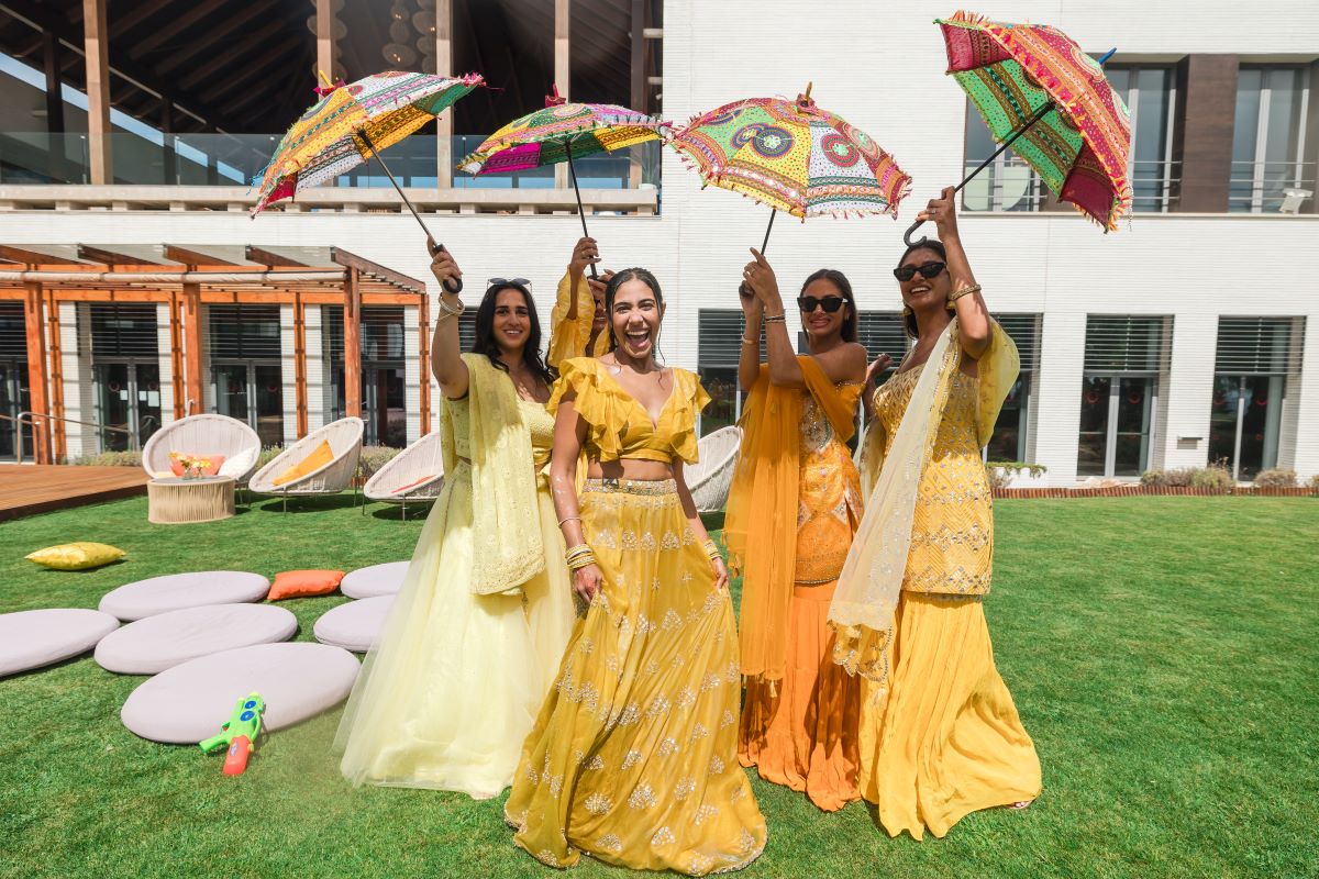 Ptaufiq Indian Destination Wedding Castell de Sant Marcal Barcelona Spain Serena and Manav Haldi 18