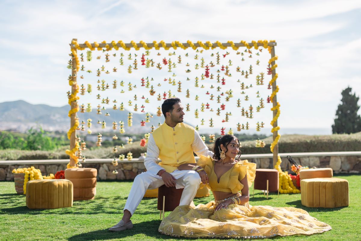 Ptaufiq Indian Destination Wedding Castell de Sant Marcal Barcelona Spain Serena and Manav Haldi 3