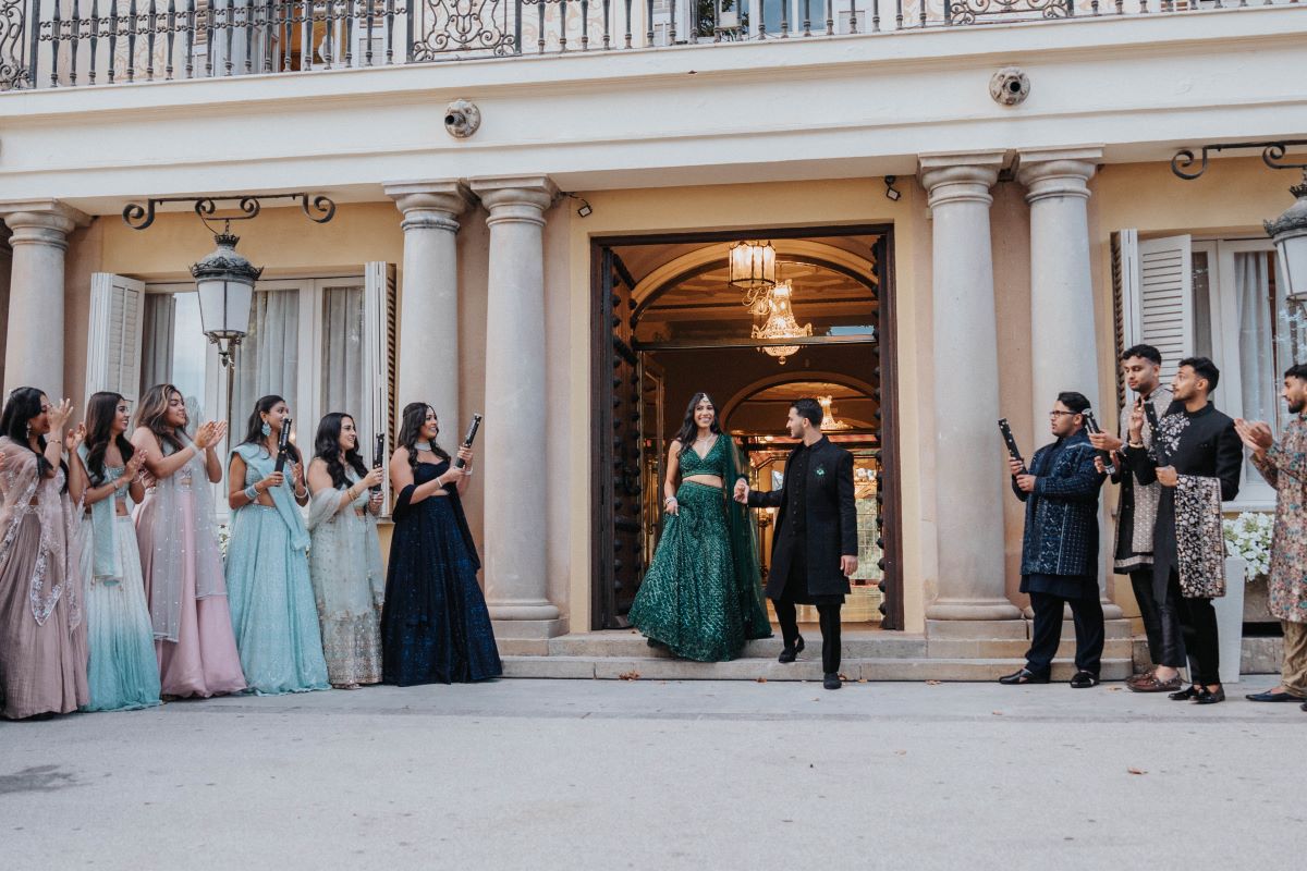 Ptaufiq Indian Destination Wedding Castell de Sant Marcal Barcelona Spain Serena and Manav Sangeet 1