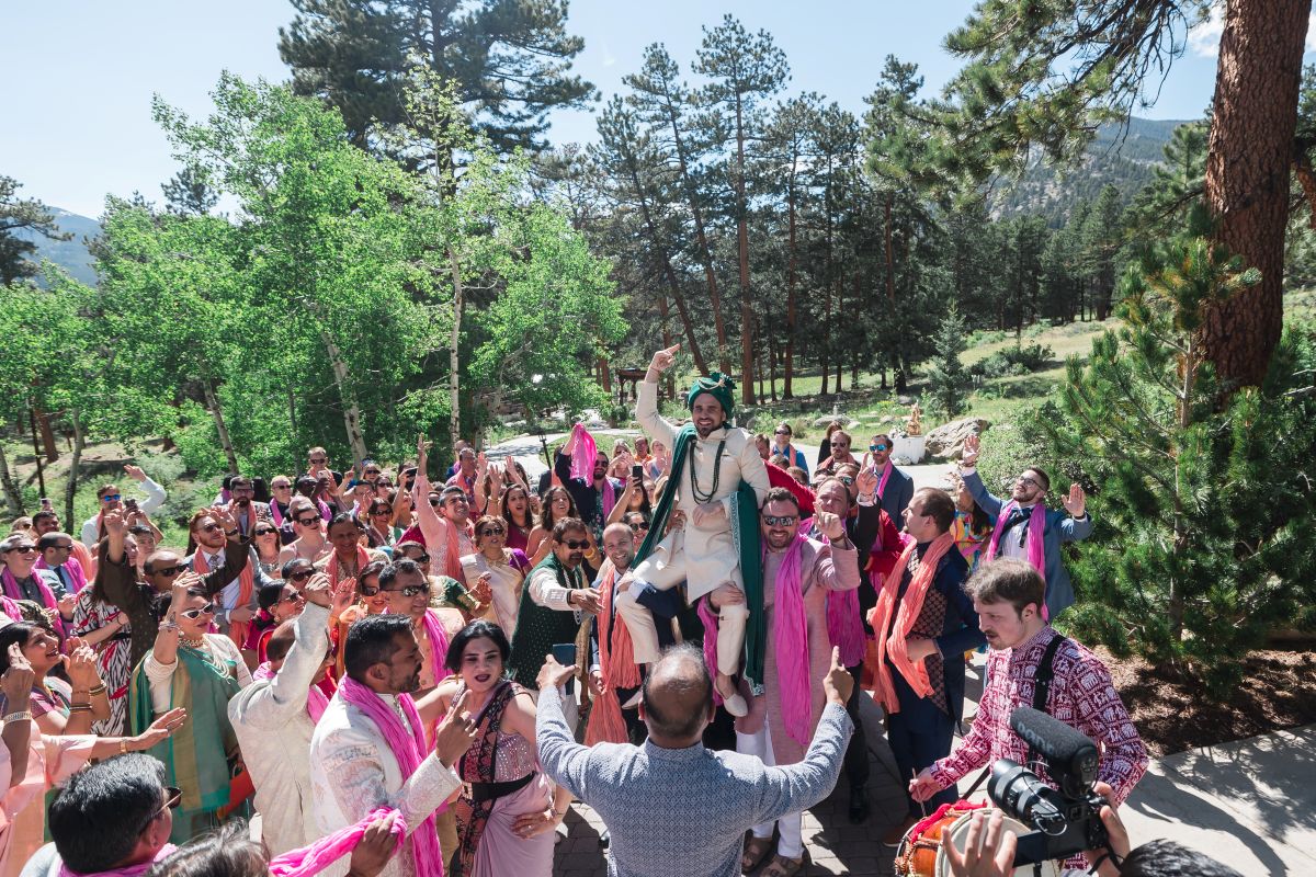 ptaufiq Indian wedding Della Terra Mountain Chateau Colorado baraat 3