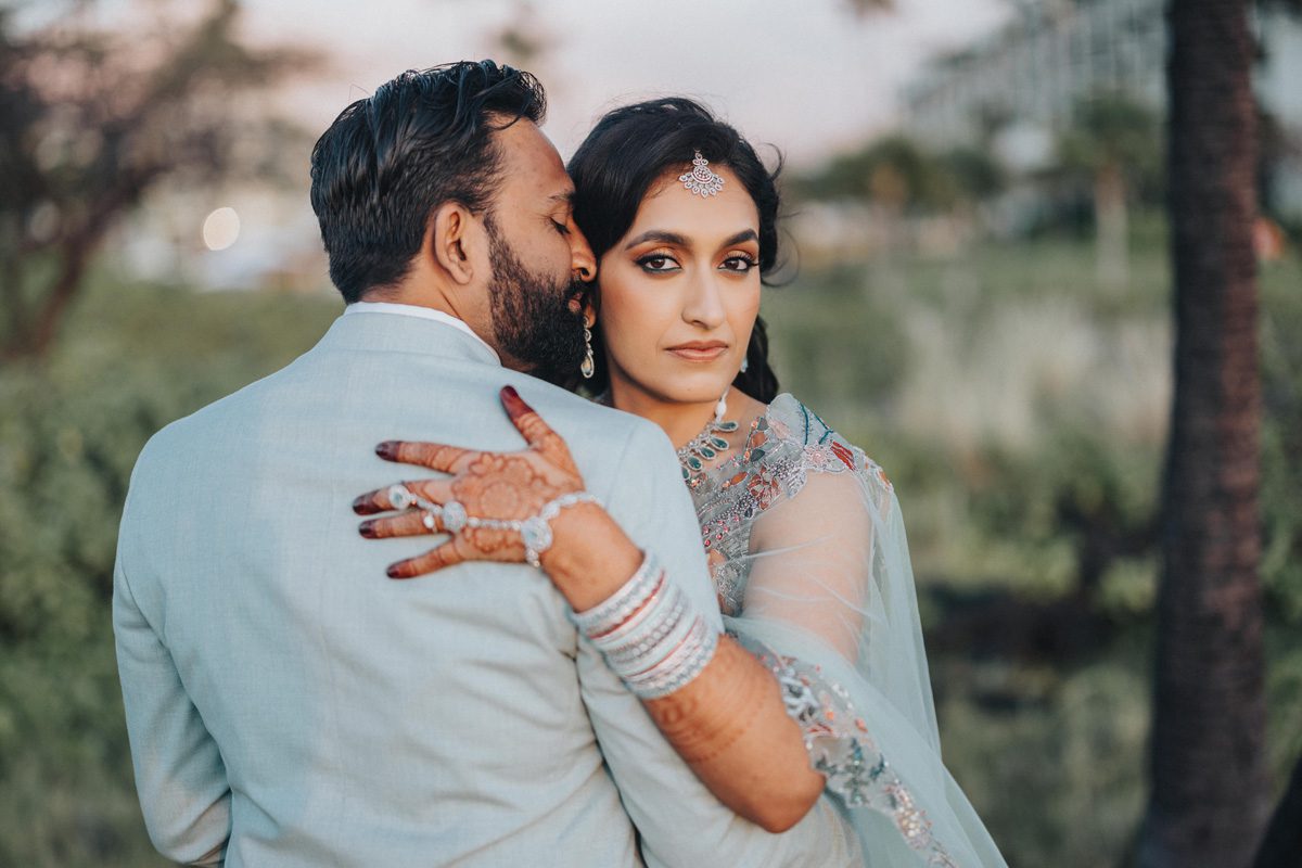 ptaufiq indian wedding destination Waikoloa Beach Hawaii couple portraits 2