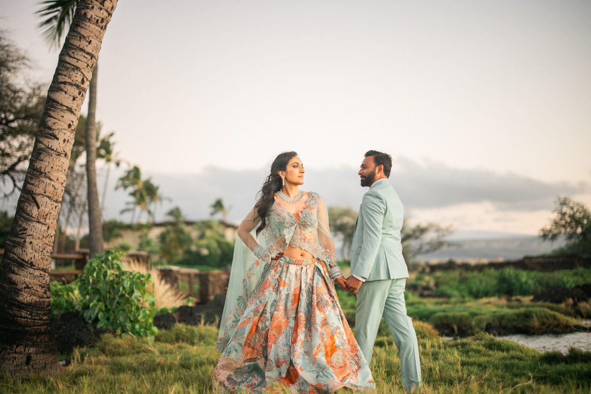 ptaufiq indian wedding destination Waikoloa Beach Hawaii couple portraits 3